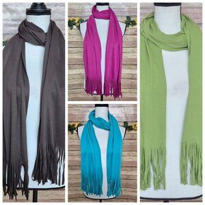 Lot 4 Fashion Bug Ladies Fringe Trim Scarves 78" X 18" Brown, Green, Aqua & Pink
